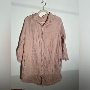 Oversized light pink Women's Button Down‎ 100% Linen lg Long Top Tunic Lagenlook